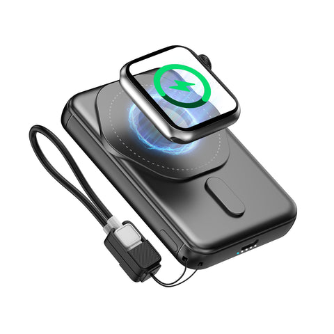 SIXTHGU Magnetic Portable Charger, 3 in 1 Wireless Power Bank for Magsafe 5000mAh Battery Pack, PD20W Fast Charging with Built-in USB-C Cable
