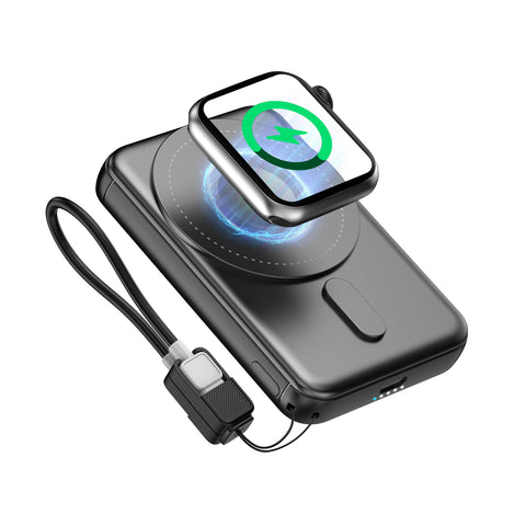 SIXTHGU Magnetic Portable Charger, 3 in 1 Wireless Power Bank for Magsafe 5000mAh Battery Pack, PD20W Fast Charging with Built-in USB-C Cable